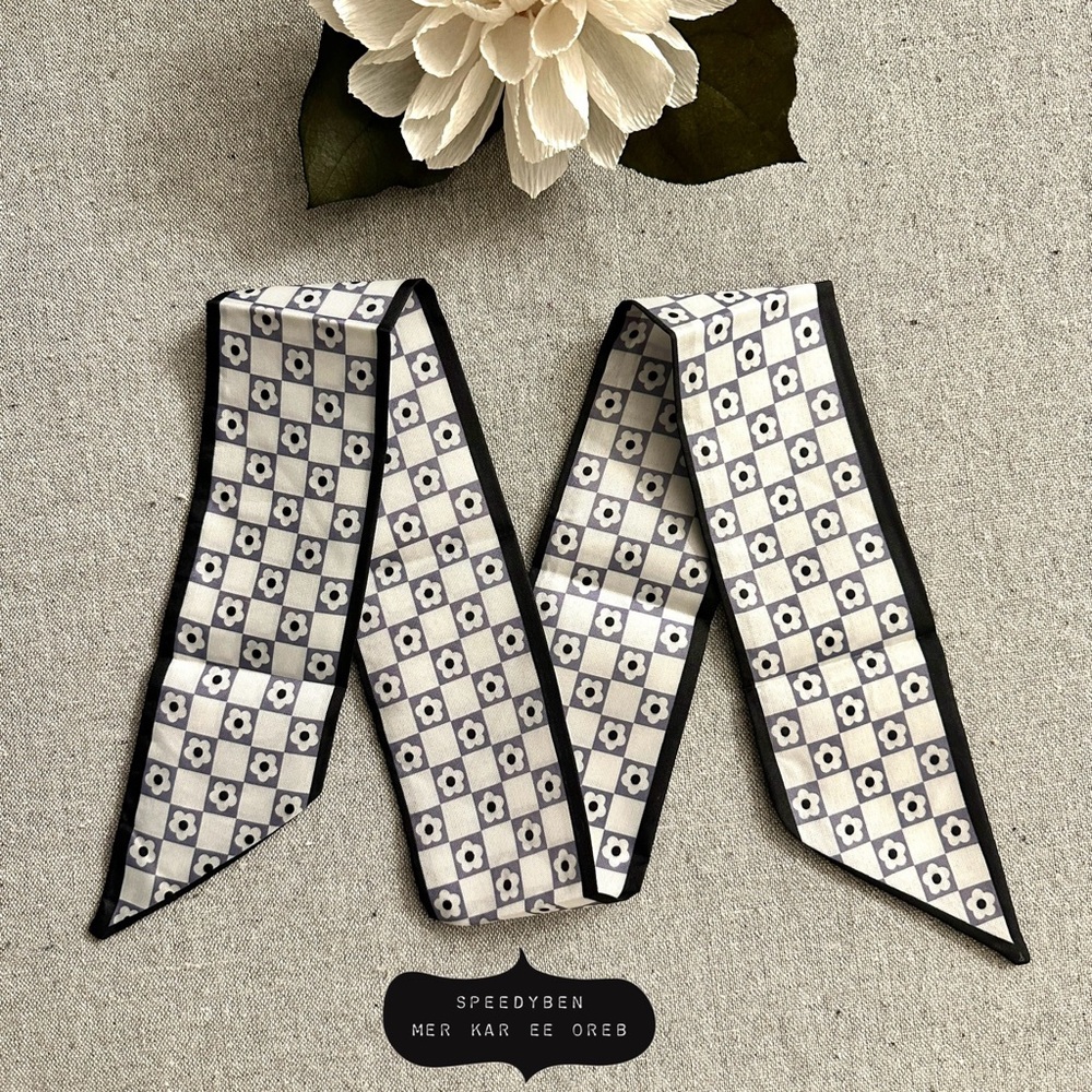 3/$20 Handbag Twilly Skinny Scarf Black and White Floral